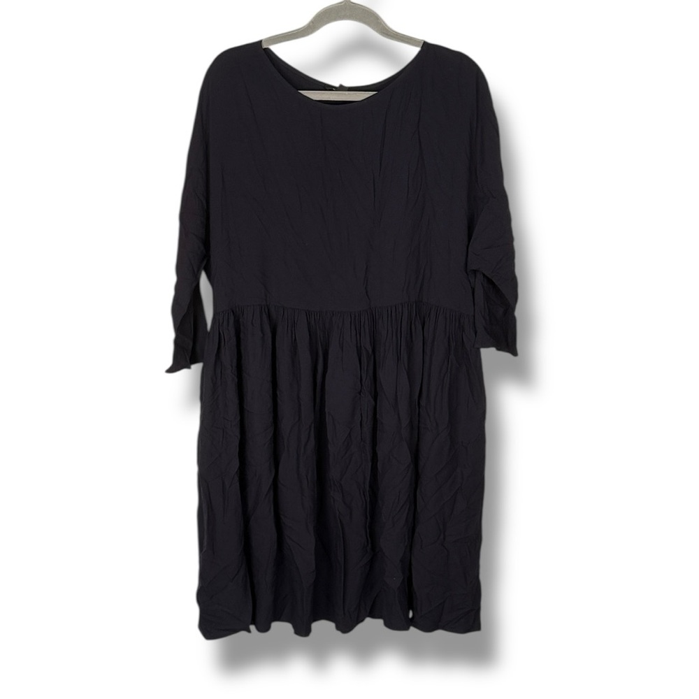 COS Gathered Wool Blend Midi Dress Navy